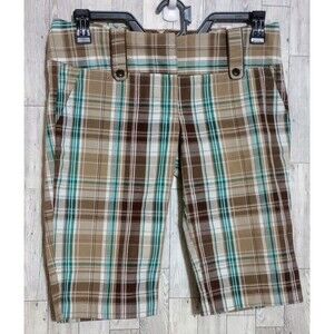 Charlotte Russe Shorts Juniors Size 5‎ Brown White Plaid Cuffed Soft Bermuda